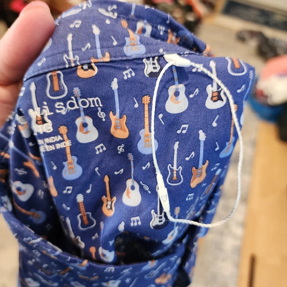 Age Of Wisdom Modal Guitar Printed Blue Short Sleeve Button Down Shirt XL new - Picture 7 of 14